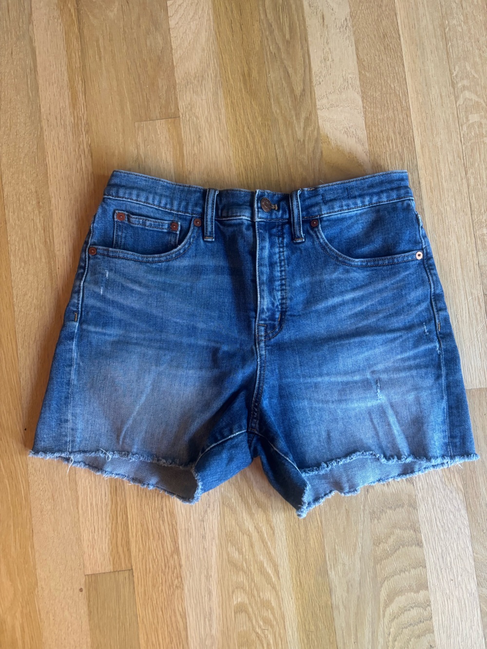 Madewell Distressed High Rise Jean Shorts - Blue Denim
